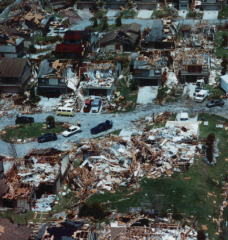 The residential community Lakes by the Bay, Florida, was devastated by Hurricane Andrew's winds in 1992.