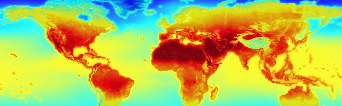 a visualization from a climate model, showing projected temperatures in 2100