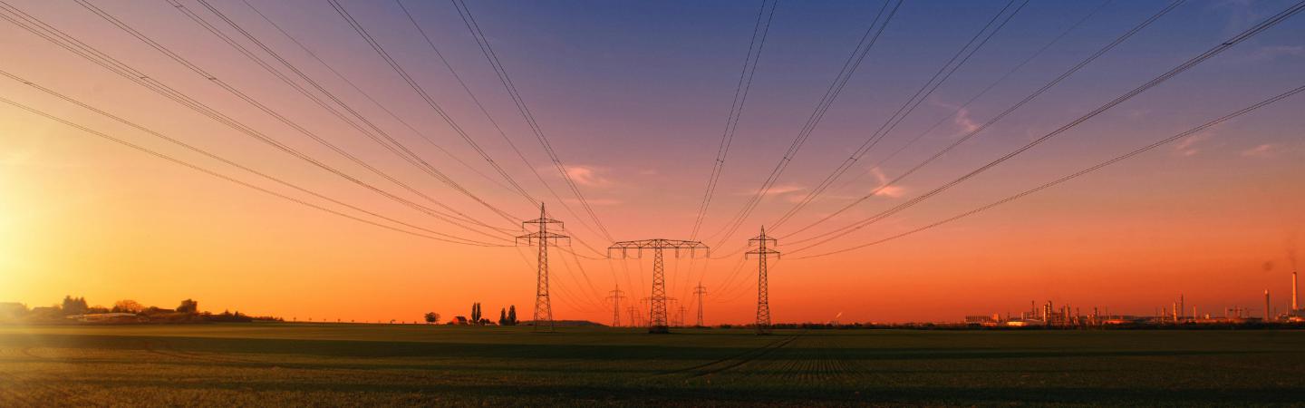 transmission lines at sunset
