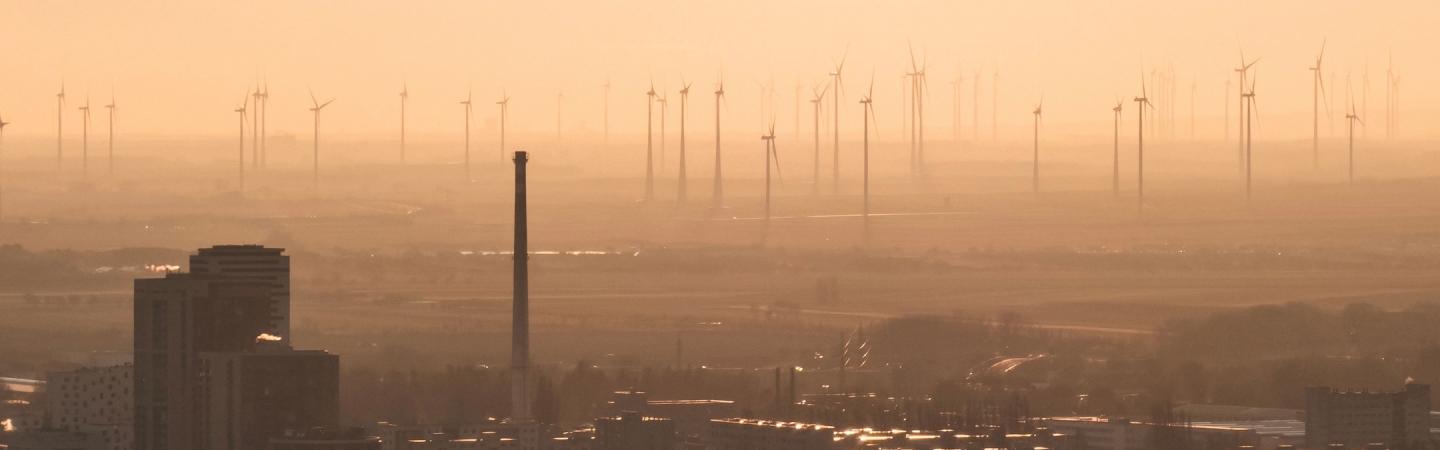 Bratislava skyline with wind turbines