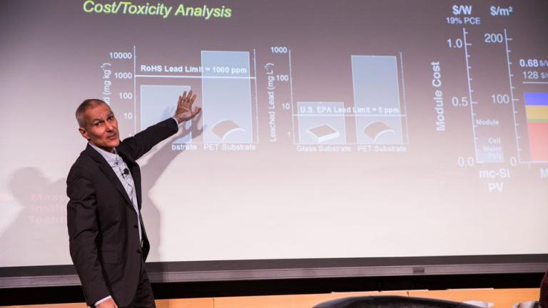 Moungi Bawendi, the Lester Wolfe Professor of Chemistry at MIT, described recent progress on new kinds of solar cell materials.