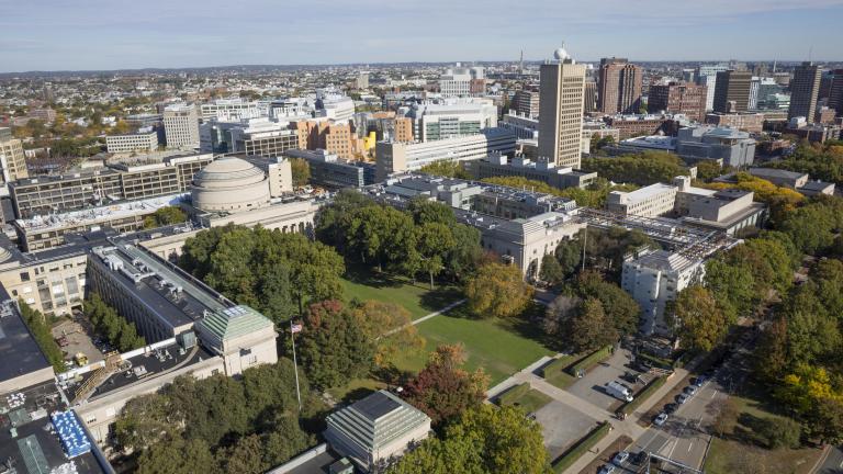 An aerial view of the MIT campus, which includes the Green Building