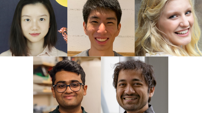 Top row, left to right: Linzixuan (Rhoda) Zhang, James Zhang, and Katharina Fransen. Bottom row, left to right: Aditya Ghodgaonkar and Devashish Gokhale.
