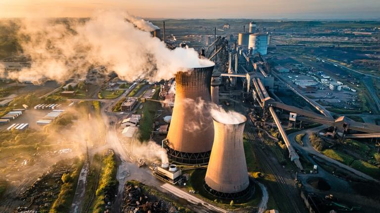 Aerial view of Steel Plant Industry in Scunthorpe, UK