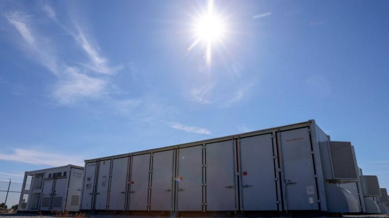 Lithium ion battery storage containers are seen at Eolian's large-scale battery electrical storage facility, Monday, Oct. 28, 2024, in Fort Worth