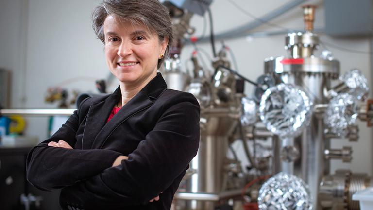 MIT Professor Bilge Yildiz in her lab at MIT. The Rahmi M. Koç Medal of Science is the first award Yildiz has received from her home country, Turkey.