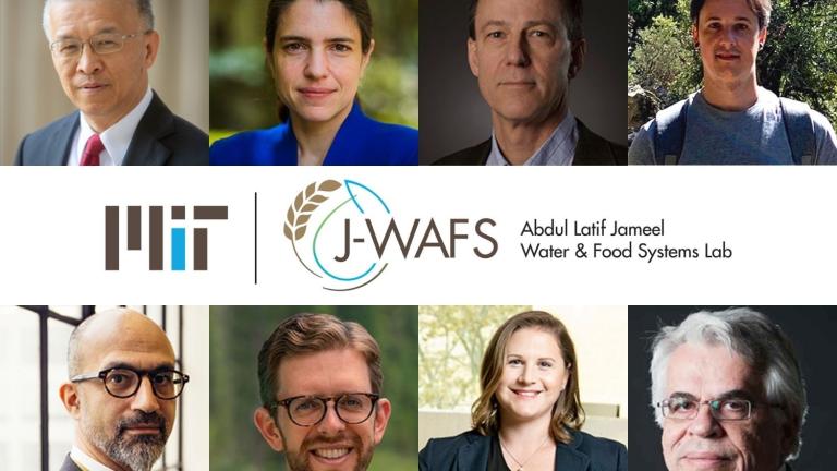 The 2022 J-WAFS seed grant recipients are (clockwise from top left) Gang Chen, Heather Kulik, Gregory Rutledge, César Terrer, John Fernández, Scott Odell, Ariel Furst, and Michael Triantafyllou.