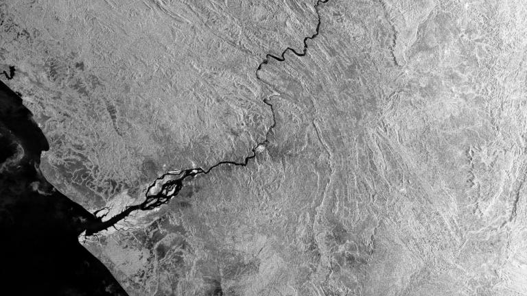 A synthetic aperture radar image is a mosaic of the Congo River.