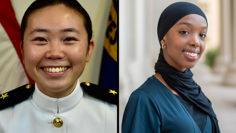 Juliet Liao '23 (left) and junior Amina Abdalla (right) found that their social impact internships, at the World Wildlife Fund and MassHealth, gave them a broader perspective on potential career paths.