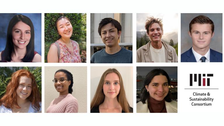 MIT undergraduates who participated in MCSC UROPs last fall include: (top row, left to right) Hannah Spilman, Claire Kim, Alfonso Restrepo, Cameron Dougal, and James Santoro; (bottom row, left to right) Tess Buchanan, Kezia Hector, Tamsin Nottage, and Ellie Vaserman.