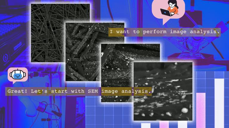 The CRESt user interface allows researchers to chat with the platform and tell it to deliver promising material recipes, start sample preparation, or perform image analysis on SEM images.