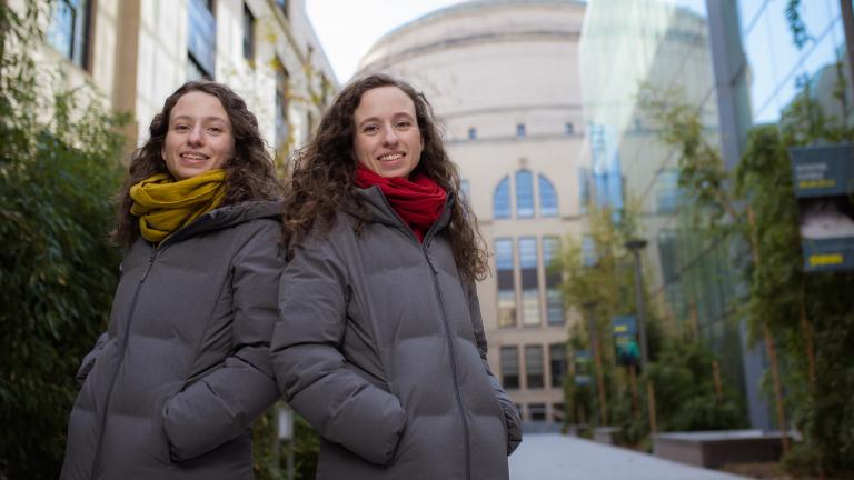 MIT doctoral candidate Nina Andrejević (right) has developed with her sister Jovana (left), a PhD candidate at Harvard University, a method for testing material samples to predict the presence of topological characteristics that is faster and more versatile than other methods.
