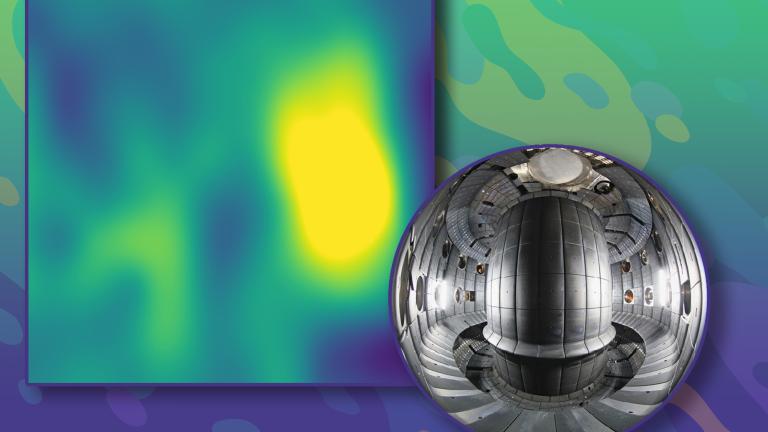 A team of researchers has demonstrated the use of computer vision models to monitor turbulent structures, known as "blobs," that appear on the edge of the super-hot fuel used in controlled-nuclear-fusion research. The super-hot fuel, or plasma, is held inside a tokamak device (right photo). On the left, a "blob" highlighted in yellow is shown in a synthetic image.