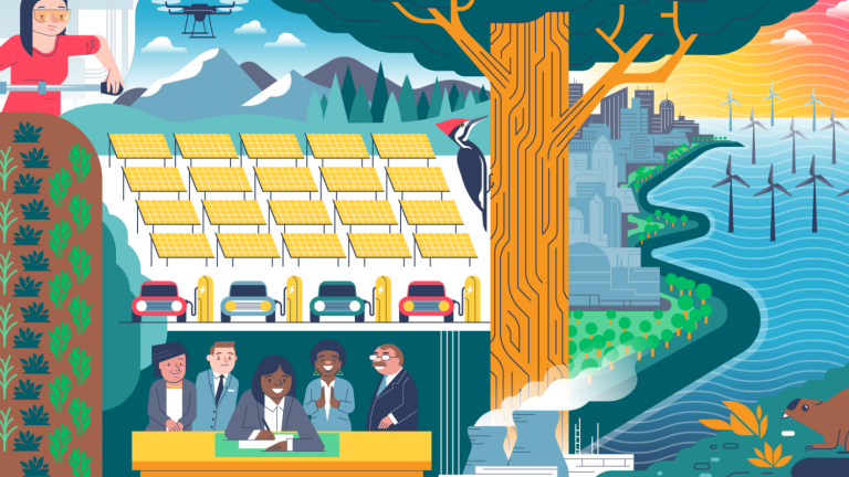 A graphic from the revamped MIT Climate Portal illustrates the section of the website on What Can Be Done About Climate Change?