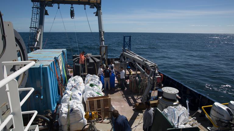 Scientists boarded the research vessel Sally Ride, and sailed off the coast of San Diego to study the dynamics of sediment plumes pumped into the ocean. 