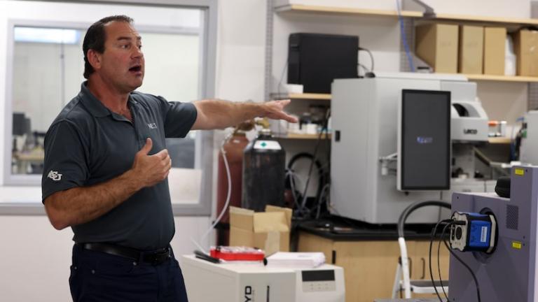 Rusty Towell, Director of NEXT Lab and professor of Engineering and Physics at Abilene Christian University, talks during a tour of Dillard Science and Engineering Research Center, on Thursday, Sept. 26, 2024, at Dillard Science and Engineering Research Center in Abilene