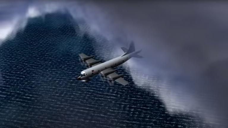 Plane flying through storm clouds