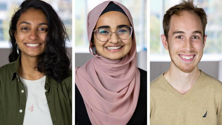 Left to right: Serena Patel, Rameen Hayat Malik, and Ethan Harrison.