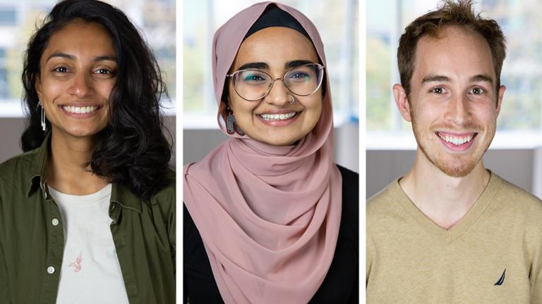 Left to right: Serena Patel, Rameen Hayat Malik, and Ethan Harrison. 