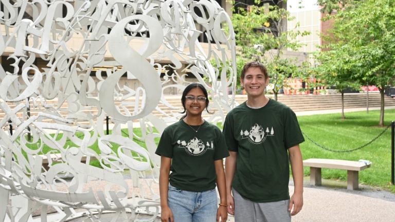Anushree Chaudhuri (left) and Cameron Dougal of the Undergraduate Association Sustainability team