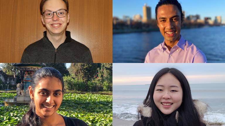 Clockwise from top left: Spencer Compton, Karna Morey, Lily Zhang, and Tara Venkatadri are four of the 410 undergraduates in the United States to receive 2020-21 Goldwater Scholarships.