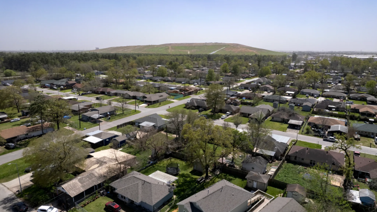 An overhead view of the McCarty Road Landfill from Angela Jackson's neighborhood on March 15, 2025, in Houston.
