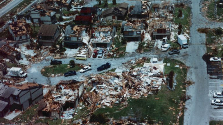 The residential community Lakes by the Bay, Florida, was devastated by Hurricane Andrew's winds in 1992.