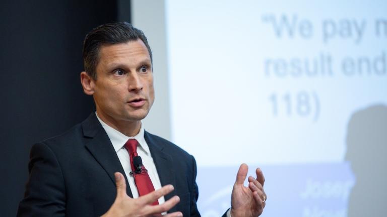Joseph DeCarolis, administrator for the U.S. Energy Information Administration, speaks on the role of modeling in the energy transition at the MIT Energy Initiative Fall Colloquium.
