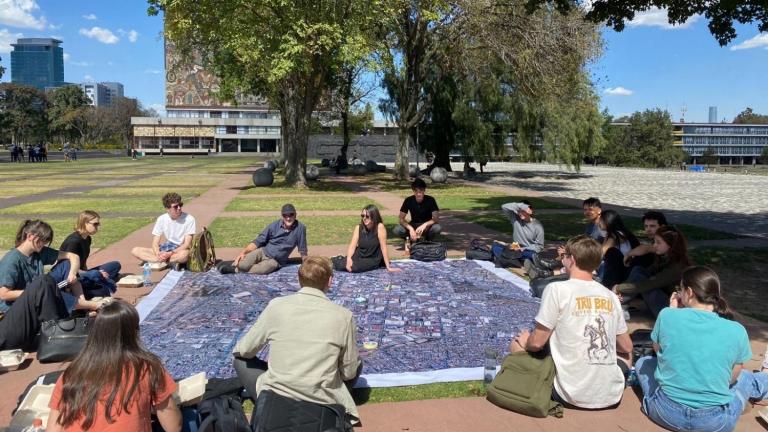 MIT professors Eran Ben-Joseph and Mary Anne Ocampo (back row, center) led a session for the “Industrial Urbanism: Site Planning, Environmental Systems, and Energy Transition” class at the Universidad Nacional Autónoma de México (UNAM) campus in Mexico City. The course was taught in collaboration with UNAM faculty Daniel Daou and Elena Tudela, as well as UNAM students, in 2024. 