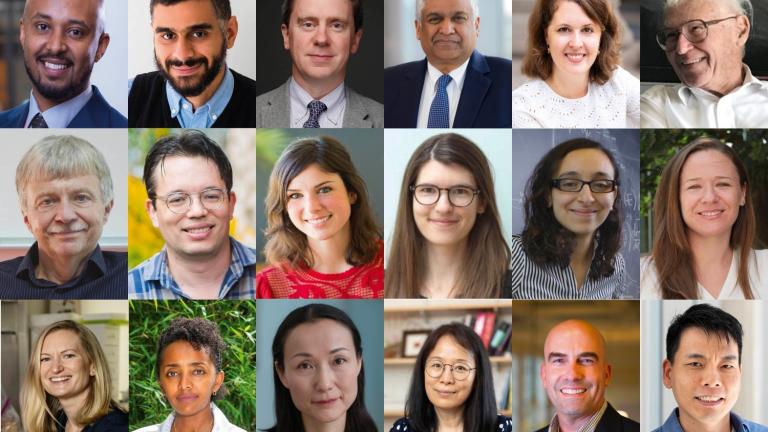The 2025-27 Committed to Caring honorees include: (top row, l-r) Iwnetim Abate, Abdullah Almaatouq, Marc Baldo, Anantha Chandrakasan, Anna-Christina Eilers, and Herbert Einstein; (second row, l-r)) Dennis Freeman, Daniel Hidalgo, Erin Kara, Laura Lewis, Lina Necib, and Sara Prescott; (third row, l-r) Ellen Roche, Loza Tadesse, Haruko Murakami Wainwright, Fan Wang, Forest White, and Bin Zhang.