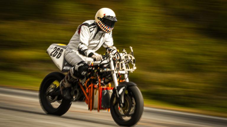 Aditya Mehrotra performs a “shakedown” test — running the hydrogen-powered electric motorcycle at high speeds to ensure that the mechanical and electrical systems hold up.