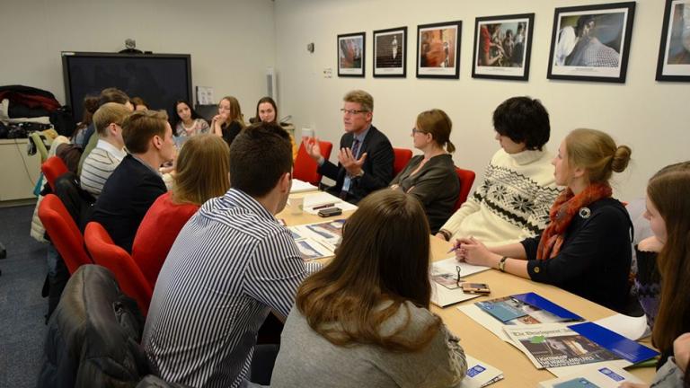 Human capital development in Russia through increased per-student expenditure could lead to long-term benefits in manufacturing, services, agriculture, food production, and other sectors. Seen here: Russian students from Tyumen State University.