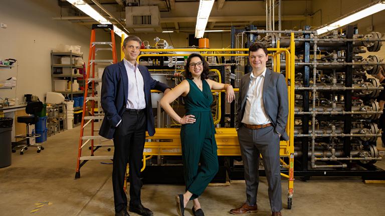 Shreya Dave PhD ’16 (center) co-founded Via Separations with Professor Jeffrey Grossman (left) and Brent Keller PhD ’16.