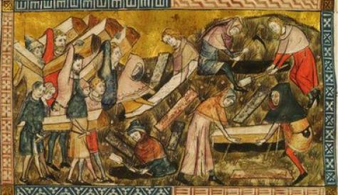 Medieval illustration of builders