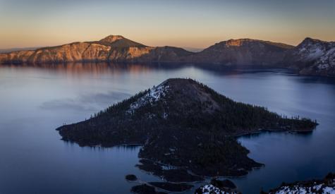Wizard Island sits in the caldera of Crater  Lake on Oct. 16, 2021.