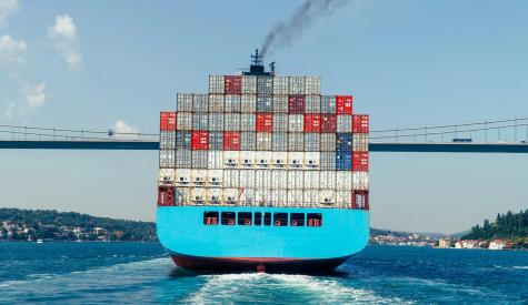 Cargo ship loaded with cargo boxes