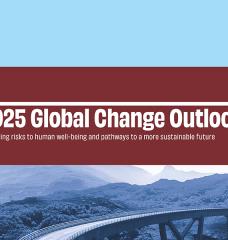 A slide with an image of mountains overlaid with the text "2025 Global Change Outlook."
