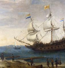 Painting of Dutch Ships; by Hendrick Cornelisz Vroom,1600-1630. Rijksmuseum, public domain