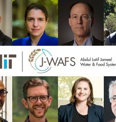 The 2022 J-WAFS seed grant recipients are (clockwise from top left) Gang Chen, Heather Kulik, Gregory Rutledge, César Terrer, John Fernández, Scott Odell, Ariel Furst, and Michael Triantafyllou.