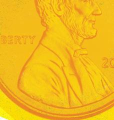 Image of exaggerated penny over house with solar panels