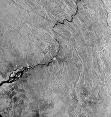 A synthetic aperture radar image is a mosaic of the Congo River.