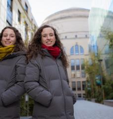 MIT doctoral candidate Nina Andrejević (right) has developed with her sister Jovana (left), a PhD candidate at Harvard University, a method for testing material samples to predict the presence of topological characteristics that is faster and more versatile than other methods.