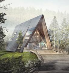 A rendering of Oklo's first nuclear power plant, dubbed the Aurora, that will be built at the Idaho National Laboratory.