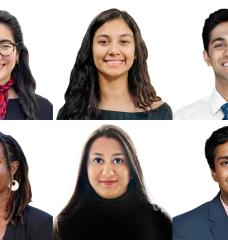 Top row, l-r: Denisse Córdova Carrizales, Ria Das, and Ronak Desai. Bottom row, l-r: Stacy Godfreey-Igwe ’22, Arya Rao, Ananthan Sadagopan ’24.