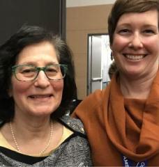 Susan Solomon standing with Jessica Neu PhD ’01, who spoke fondly of being in 7th grade and seeing pictures of Solomon in the Antarctic in her science class.