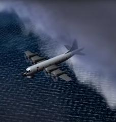Plane flying through storm clouds