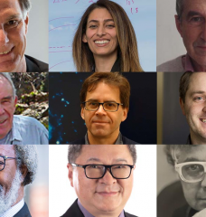 Nine Institute community members were selected for American Physical Society spring 2022 prizes and awards. Top row, l-r: Department of Physics faculty members Edmund Bertschinger, Nikta Fakhri, and Robert Jaffe. Middle row, l-r: MIT staff members Gene Dresselhaus, Peter Fritschel and Sean Robinson. Bottom row, l-r: Alumni Sylvester James Gates Jr. ’73, PhD ’77; Terence Tai-Li Hwa PhD ’90; and Sanat Kumar ’84, ScD ’87.