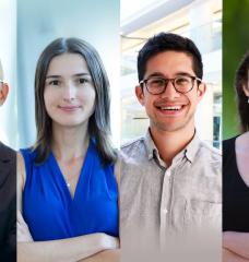 An MIT team recently published a study on public sentiment regarding climate policy. The co-authors are (left to right) Professor Evan Lieberman, Associate Professor Volha Charnysh, PhD student Jared Kalow, and Erin Walk PhD ’24. “Our research suggests that emphasizing a bit of blaming and shaming is more powerful than more diffuse messages of shared responsibility,” Lieberman explains.