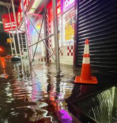 Rain from Hurricane Ida floods the basement of a fast food restaurant in the Bronx.