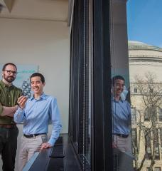 Professor Rafael Gómez-Bombarelli (left), Daniel Schwalbe-Koda PhD ’22, and their collaborators have demonstrated a new approach to making porous materials called zeolites for specific uses, including cleaning up exhaust gases from trucks. 